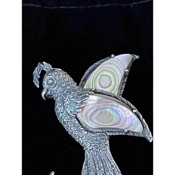 Vintage Sterling Silver Bird Brooch Abalone Shell Inlay Pin Signed STERLING Gift - Picture 2 of 10
